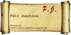 Péli Jusztina névjegykártya